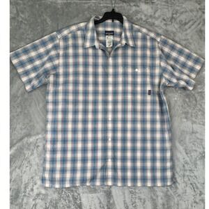 Patagonia Men's puckerware Short Sleeve Shirt  XL Blue White  Outdoor Casual